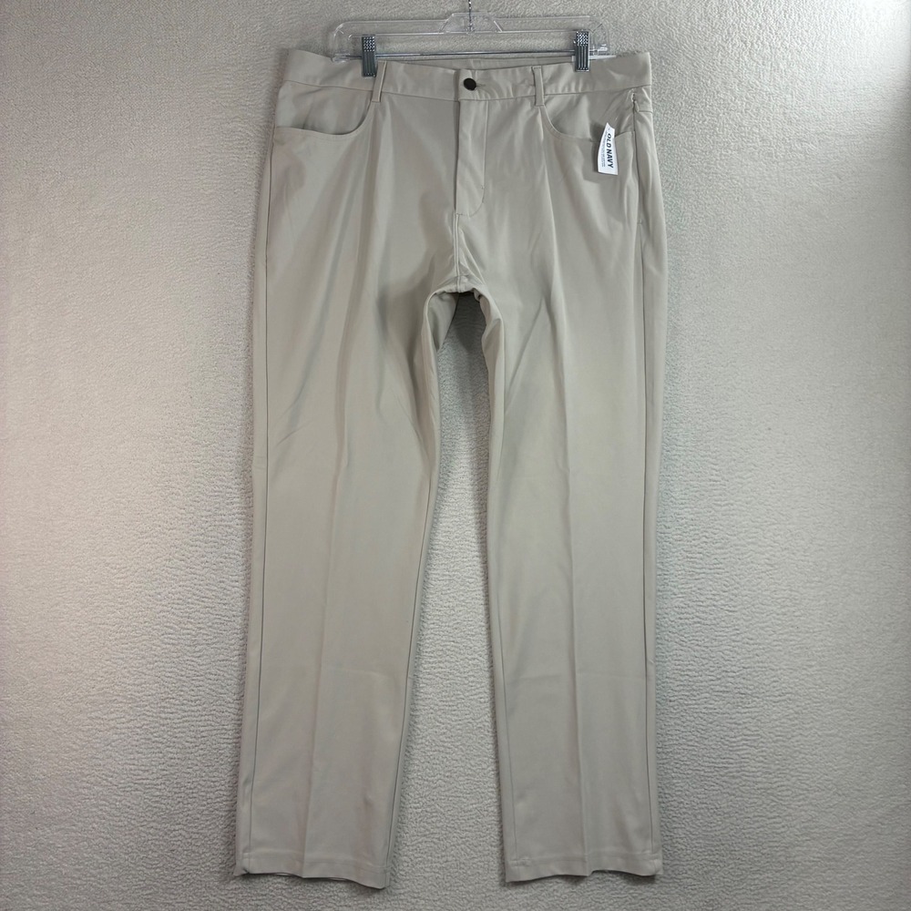 Old Navy Tech Hybrid Pants Men 36x30 Beige Slim Stretch Chino Golf Preppy NWT